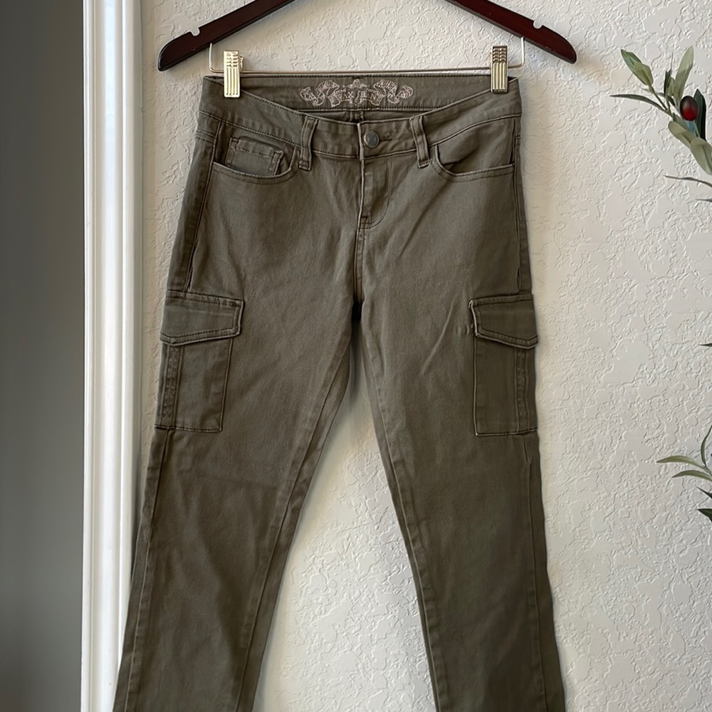 Wax Jeans Juniors Size Hunter Green Cargo Utility Skinny Leg Pants Size 3 - Picture 2 of 5